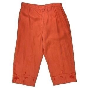 Style & Co Capri Linen Pants Womens 20W Coral Embroidered Straight Leg Cropped